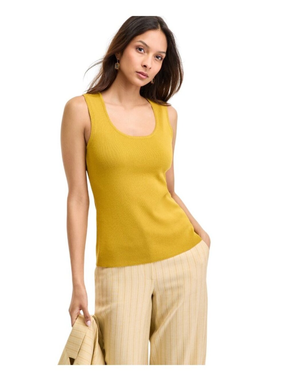 NWT Tahari Asl Womens Sleeveless Sweater Knit Tank Top Ochre Green Yellow L